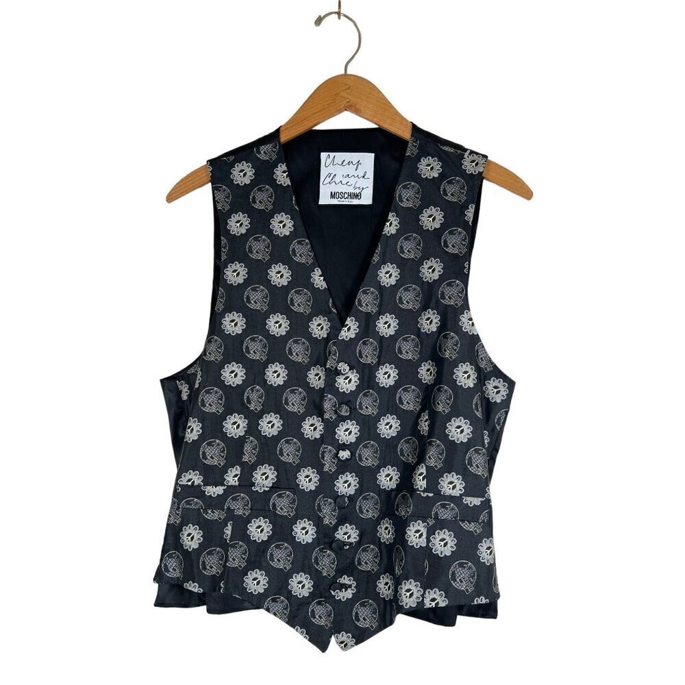Cheap and Chic Moschino VTG Rare Mens Size 40 Black Vest Silk Earth Peace Love